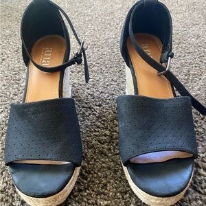 A.N.A Black Sandal Estpadrille Sandal Wedges. Size 6.5